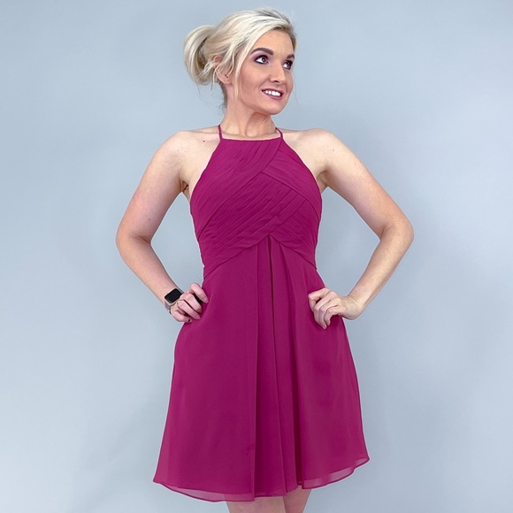 Azazie Halter Cocktail Bridesmaid Dress - Picture 3 of 14